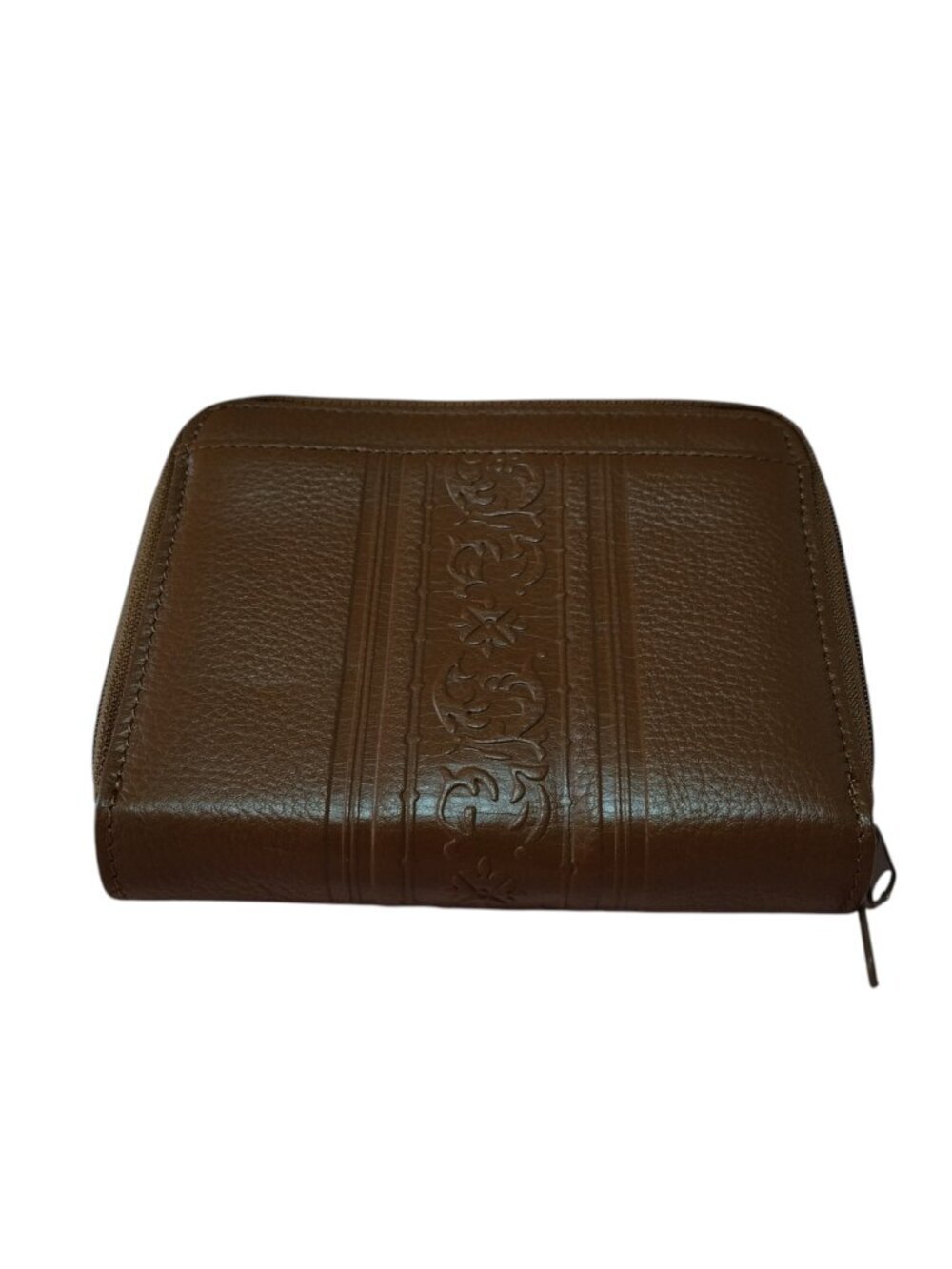 AMITY Women's Brown Leather Double Zip Around Organizer Wallet Scroll Accent